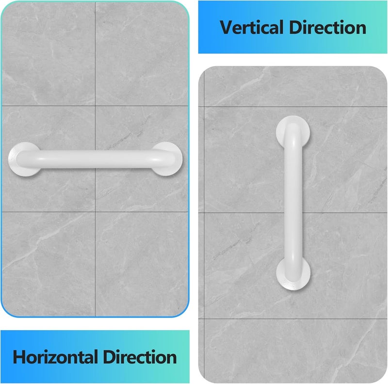 Rackickyer Shower Grab Bar, 2 Pack 16 Inch White Bathroom Safety Bar, 1.25" Diameter 304 Stainless Steel Grab Bars for Bathtubs and Showers, Handicap Shower Grab Bar for Seniors Elderly - Image 5